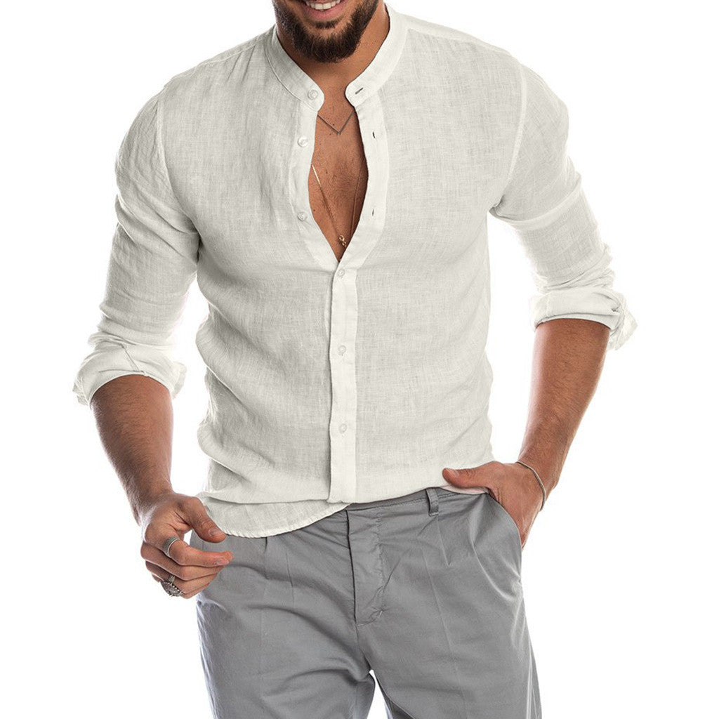 Men’s Stand Collar Linen Shirt