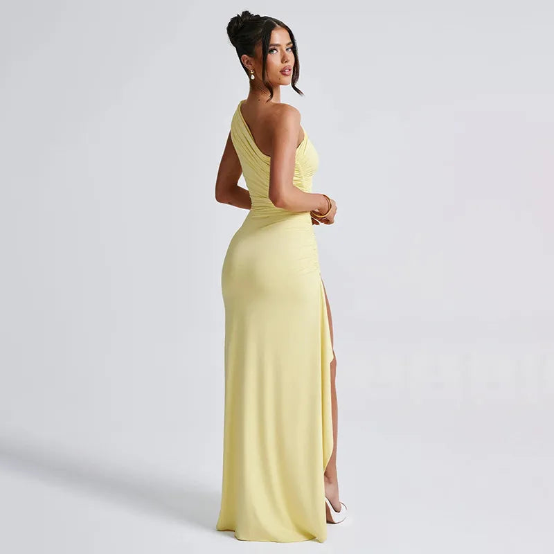 Women's One-Shoulder Ruched Maxi Dress