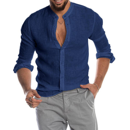 Men’s Stand Collar Linen Shirt