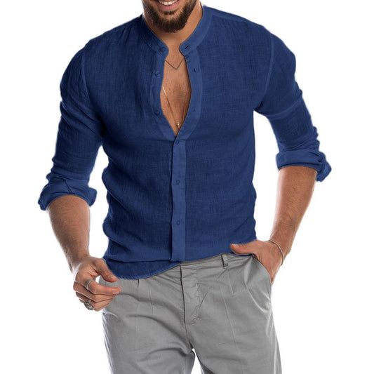 Men’s Stand Collar Linen Shirt