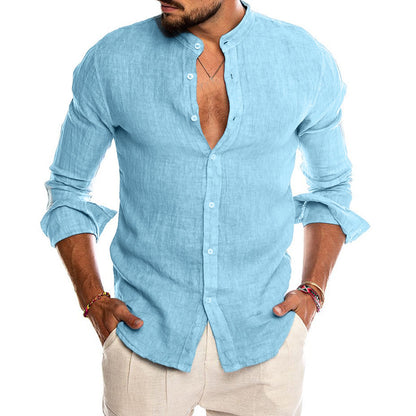 Men’s Stand Collar Linen Shirt