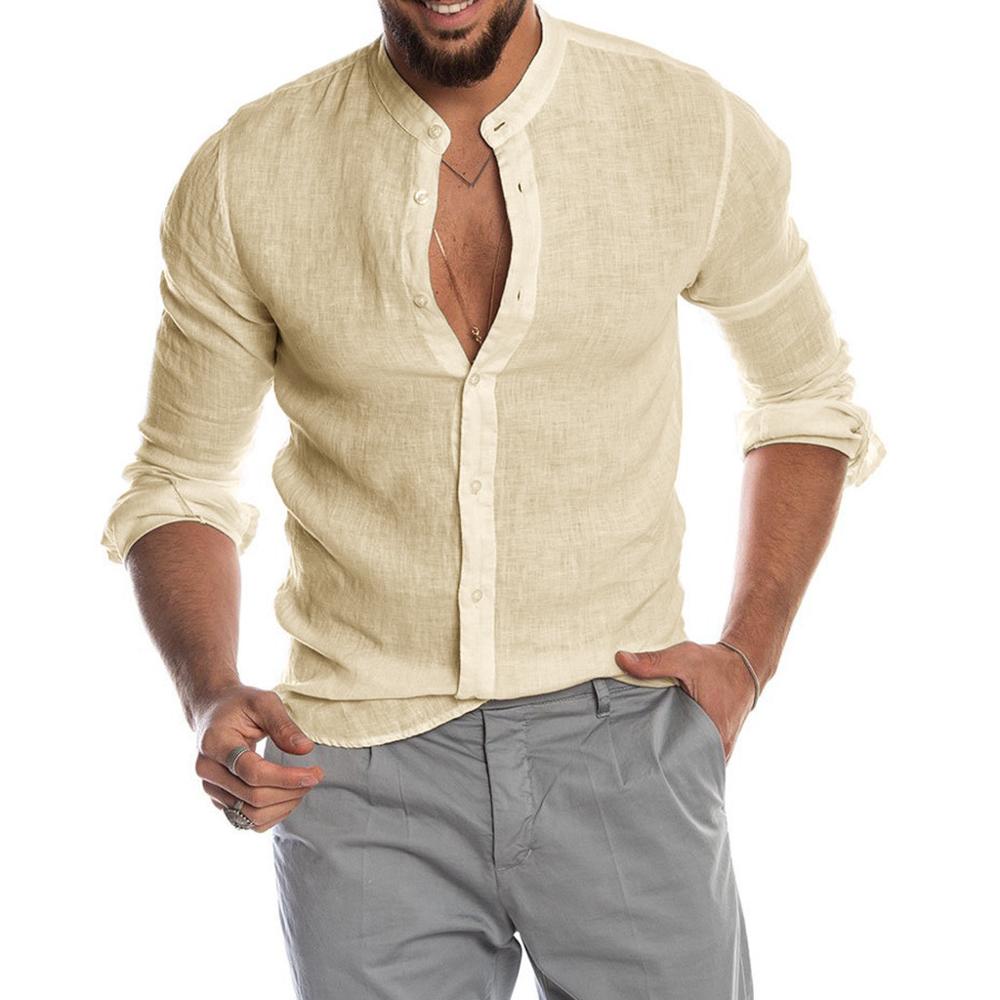 Men’s Stand Collar Linen Shirt