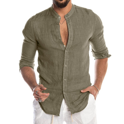 Men’s Stand Collar Linen Shirt