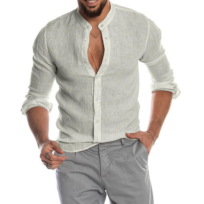 Men’s Stand Collar Linen Shirt