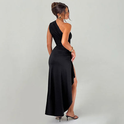 Women's One-Shoulder Ruched Maxi Dress