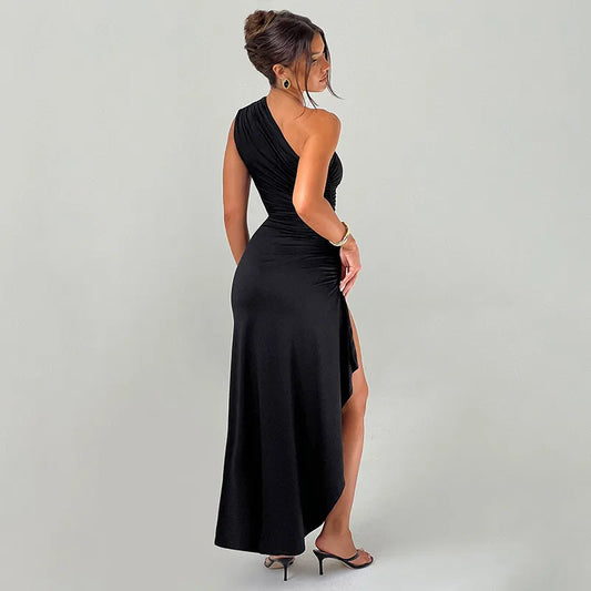 Women's One-Shoulder Ruched Maxi Dress