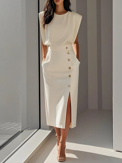 Elegant Summer Midi Dress with Side Cut-Outs