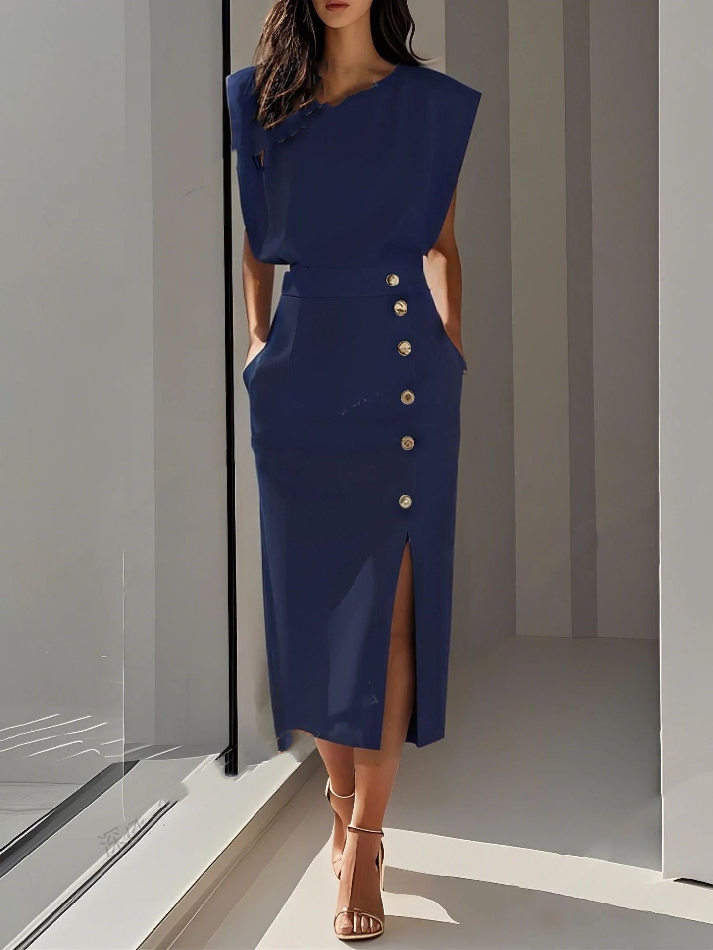 Elegant Summer Midi Dress with Side Cut-Outs