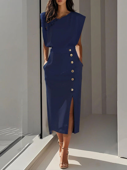 Elegant Summer Midi Dress with Side Cut-Outs