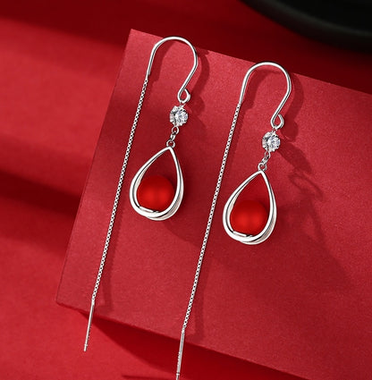 ✨ Ruby Drop Threader Earrings ✨