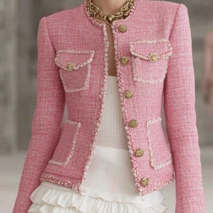 Elegant Tweed Women’s Blazer Jacket