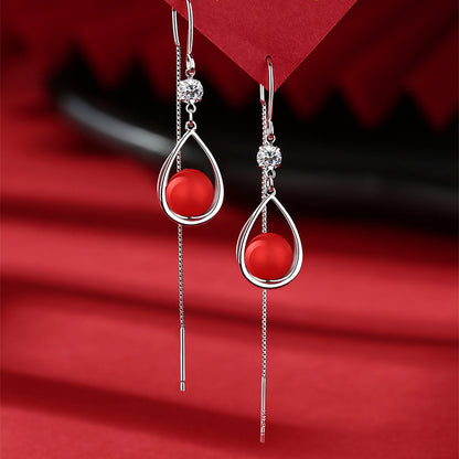 ✨ Ruby Drop Threader Earrings ✨