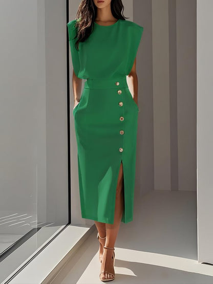 Elegant Summer Midi Dress with Side Cut-Outs