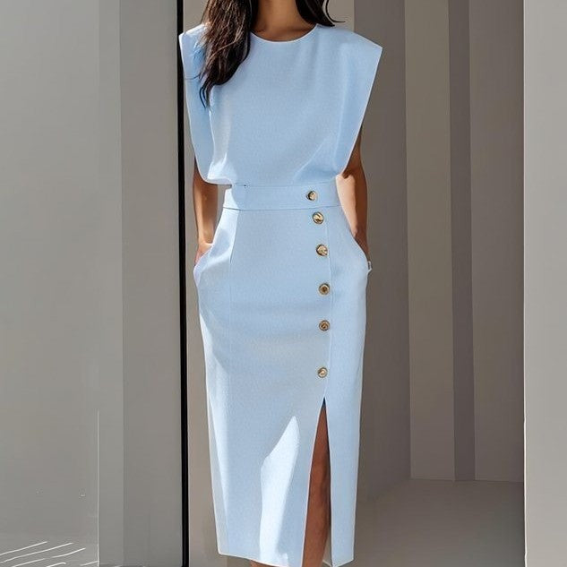Elegant Summer Midi Dress with Side Cut-Outs