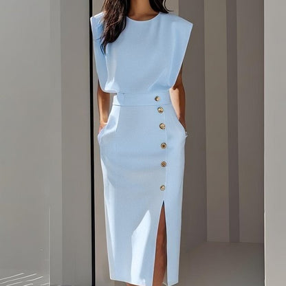 Elegant Summer Midi Dress with Side Cut-Outs