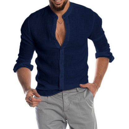 Men’s Stand Collar Linen Shirt