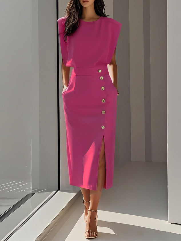 Elegant Summer Midi Dress with Side Cut-Outs