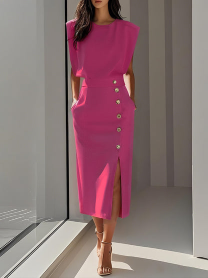 Elegant Summer Midi Dress with Side Cut-Outs