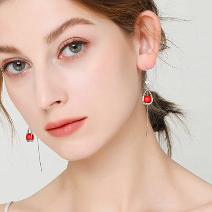 ✨ Ruby Drop Threader Earrings ✨