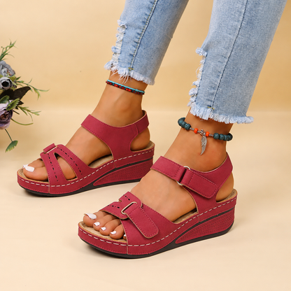 Women's Comfort Wedge Sandals with Adjustable Buckle – Black