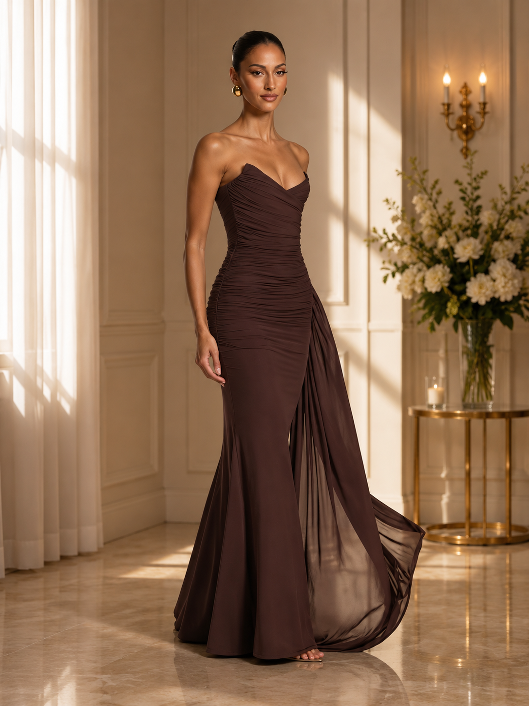 Elegant Strapless Maxi Evening Dress