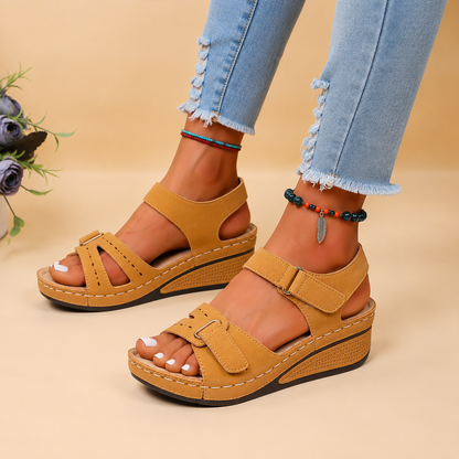 Women's Comfort Wedge Sandals with Adjustable Buckle – Black