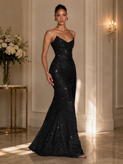 Elegant Strapless Maxi Evening Dress