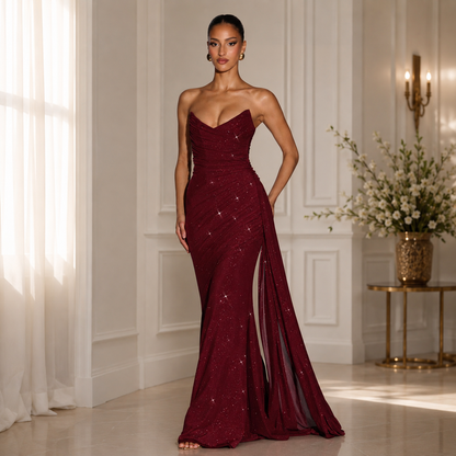 Elegant Strapless Maxi Evening Dress