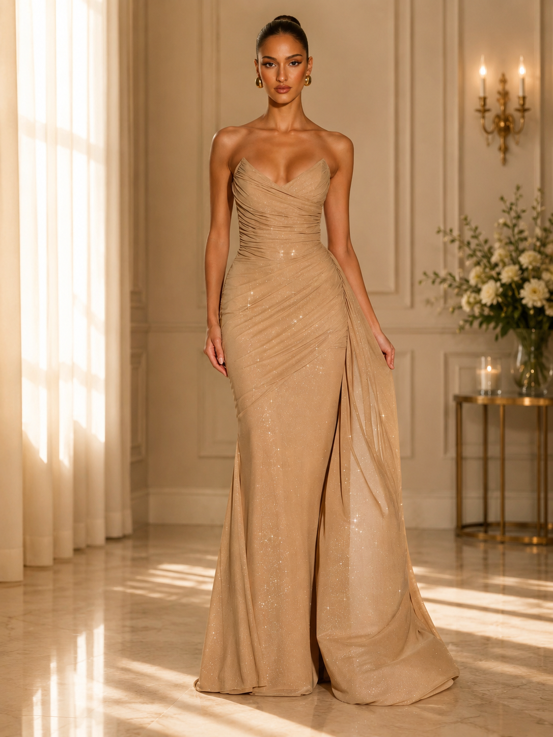 Elegant Strapless Maxi Evening Dress